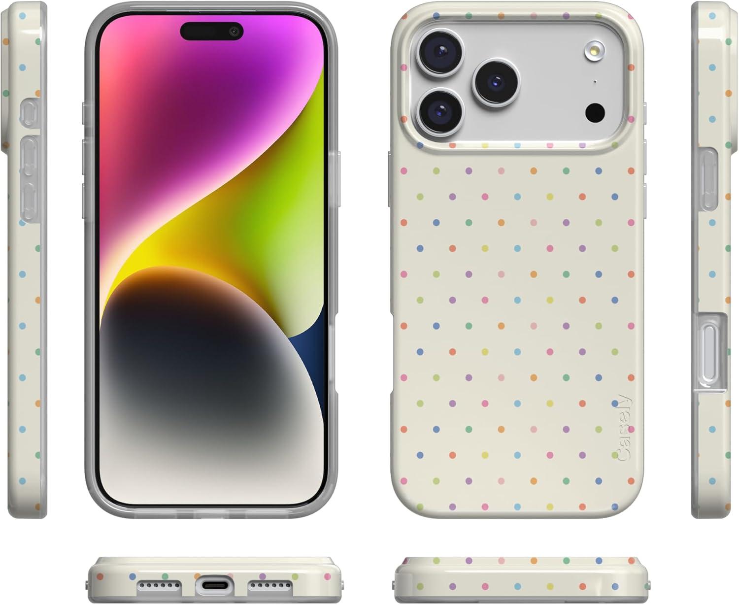 imageCasely iPhone 17 Pro Case On the Dot Rainbow Polka Dot Compatible with MagSafe Classic Ultra Thin Design