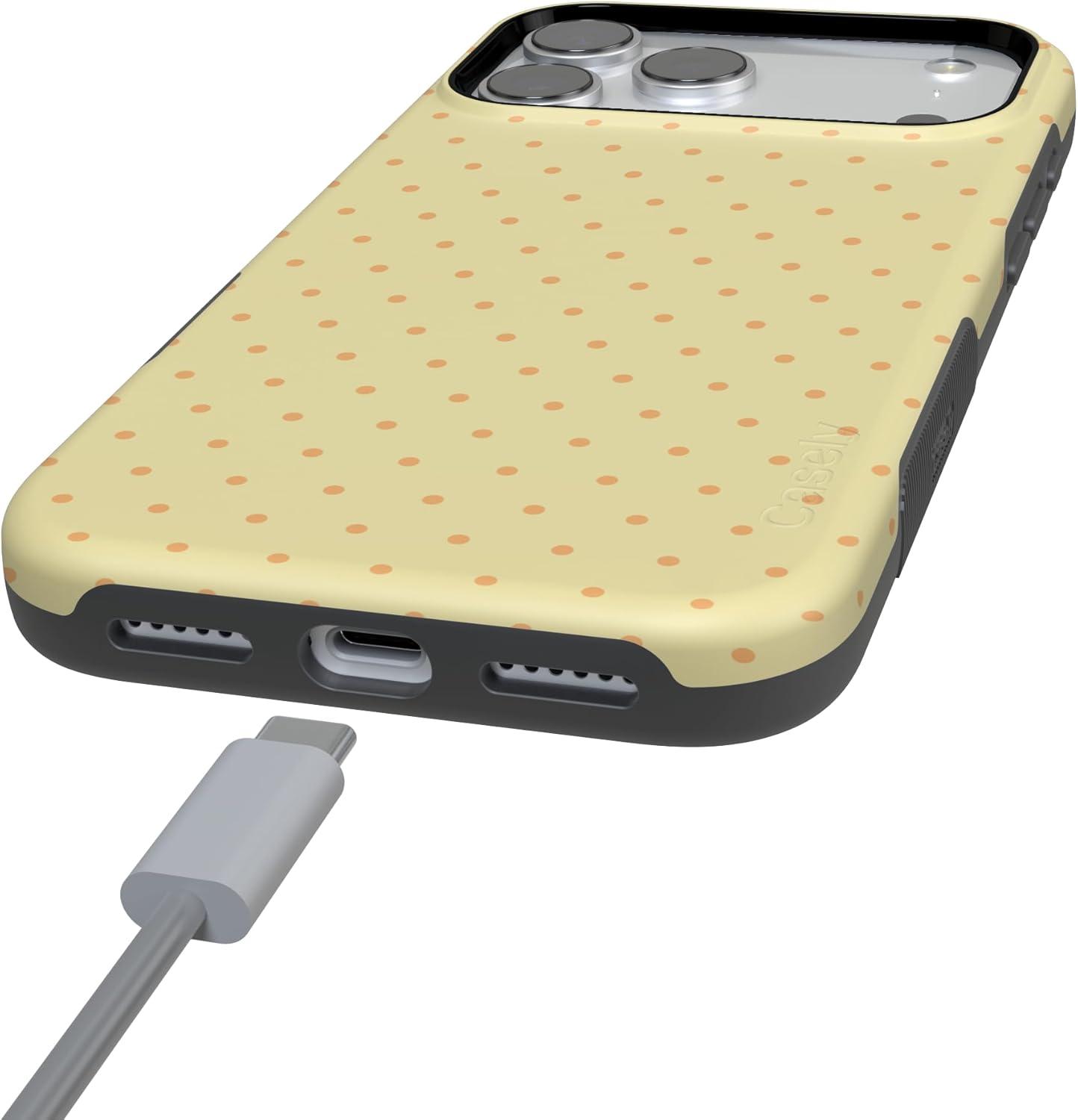 imageCasely iPhone 17 Pro Case On the Dot Yellow Polka Dot Bold Protective Design Compatible with MagSafe