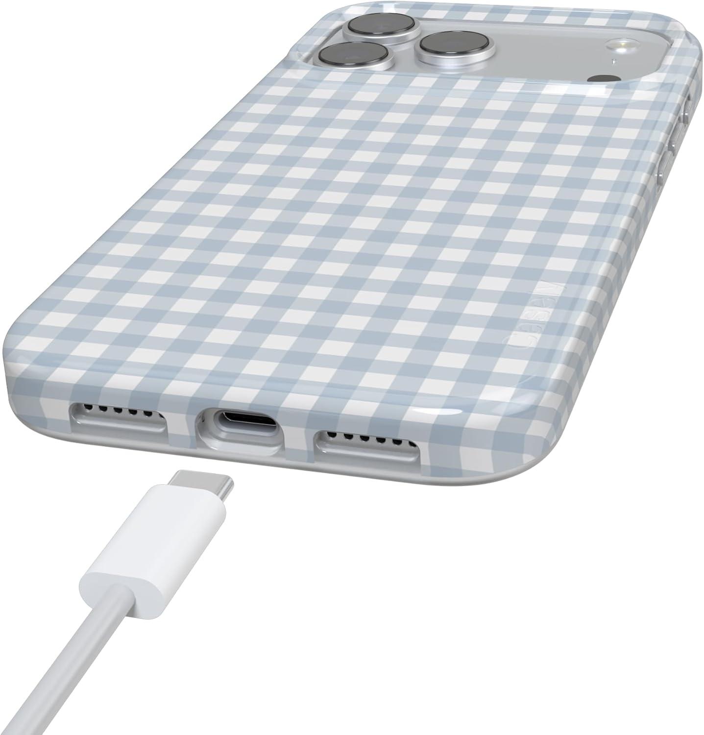 imageCasely iPhone 17 Pro Case Pastel Picnic Blue Gingham Compatible with MagSafe Classic Ultra Thin Design