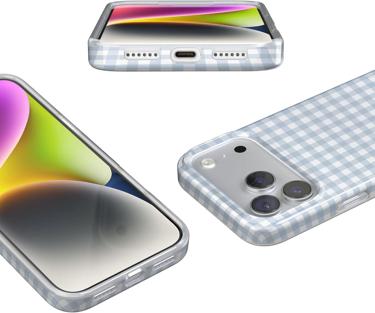 imageCasely iPhone 17 Pro Case Pastel Picnic Blue Gingham Compatible with MagSafe Classic Ultra Thin Design