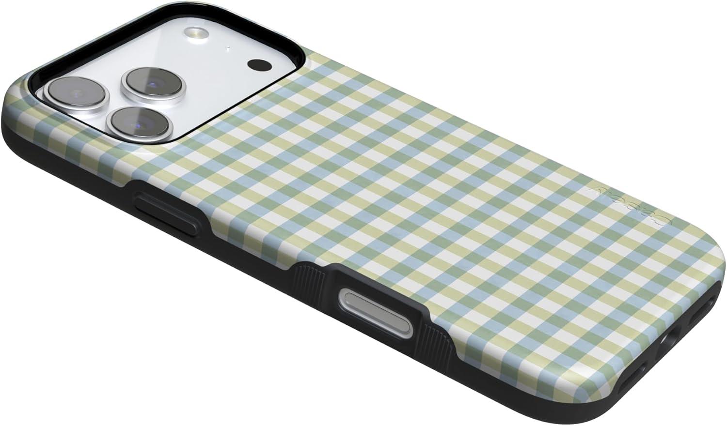 imageCasely iPhone 17 Pro Case Pastel Picnic Blue amp Green Gingham Bold Protective Design Compatible with MagSafe