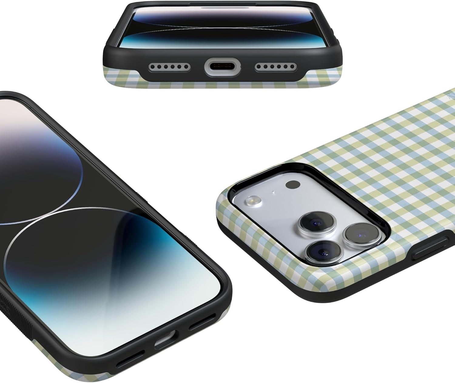 imageCasely iPhone 17 Pro Case Pastel Picnic Blue amp Green Gingham Bold Protective Design Compatible with MagSafe
