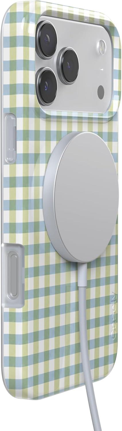 imageCasely iPhone 17 Pro Case Pastel Picnic Blue amp Green Gingham Compatible with MagSafe Classic Ultra Thin Design