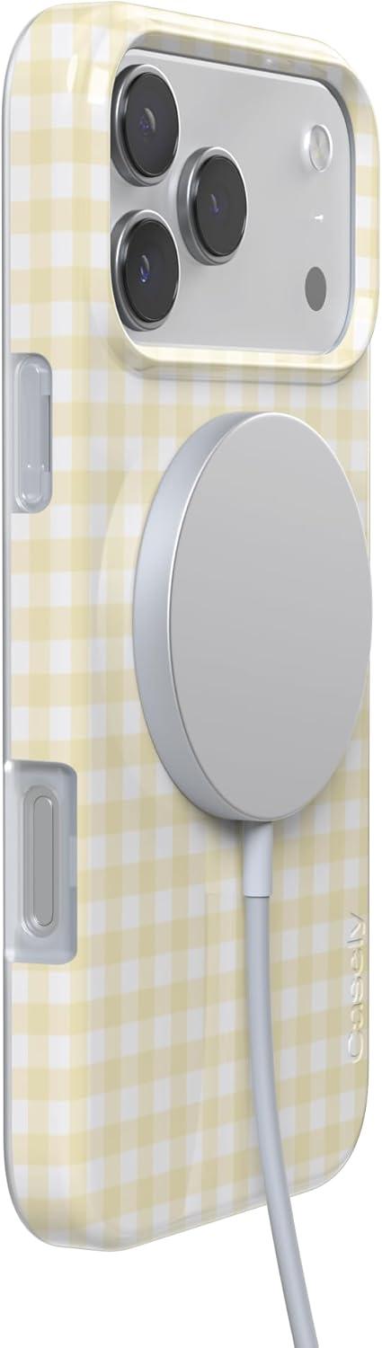 imageCasely iPhone 17 Pro Case Pastel Picnic Yellow Gingham Compatible with MagSafe Classic Ultra Thin Design