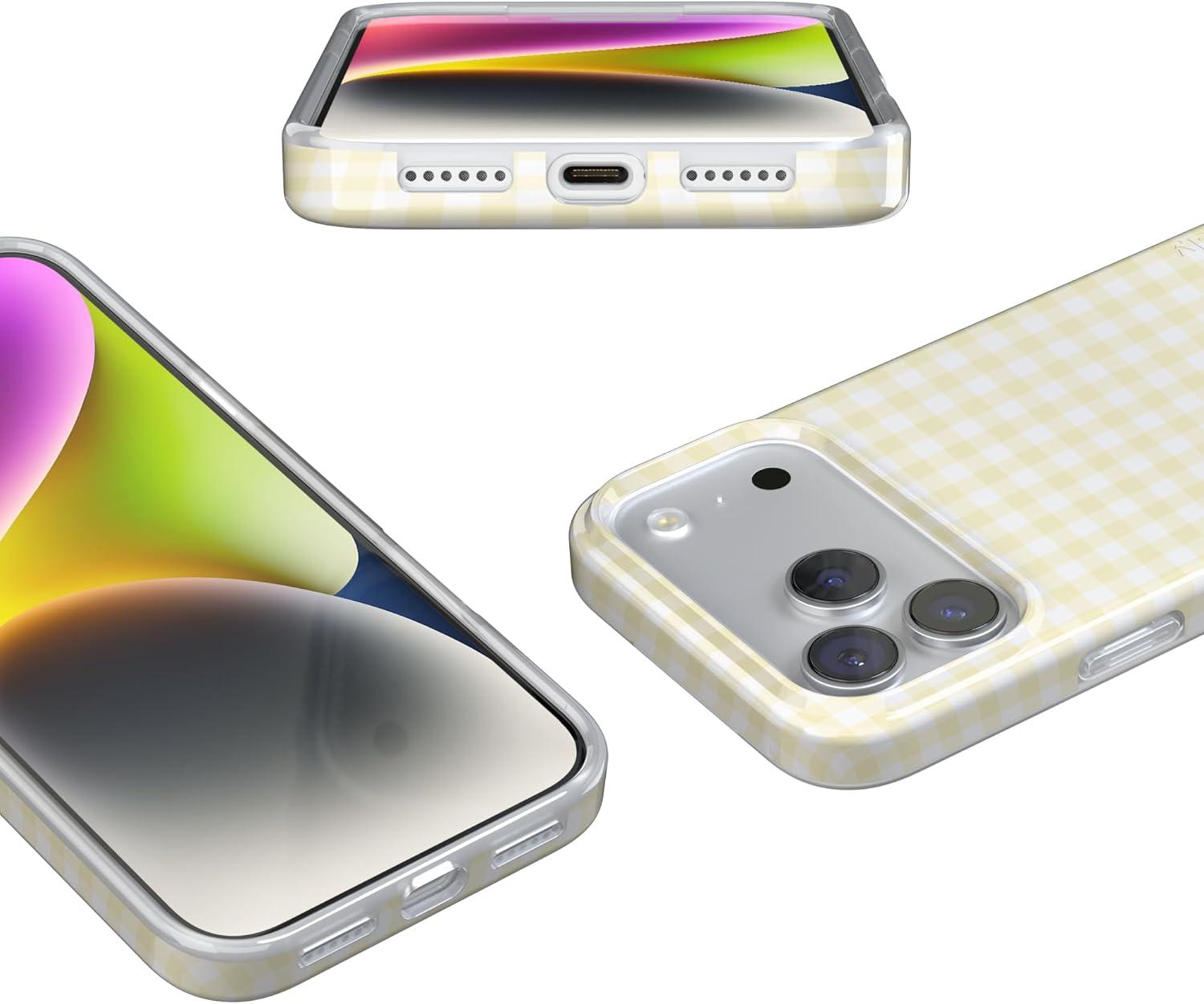 imageCasely iPhone 17 Pro Case Pastel Picnic Yellow Gingham Compatible with MagSafe Classic Ultra Thin Design