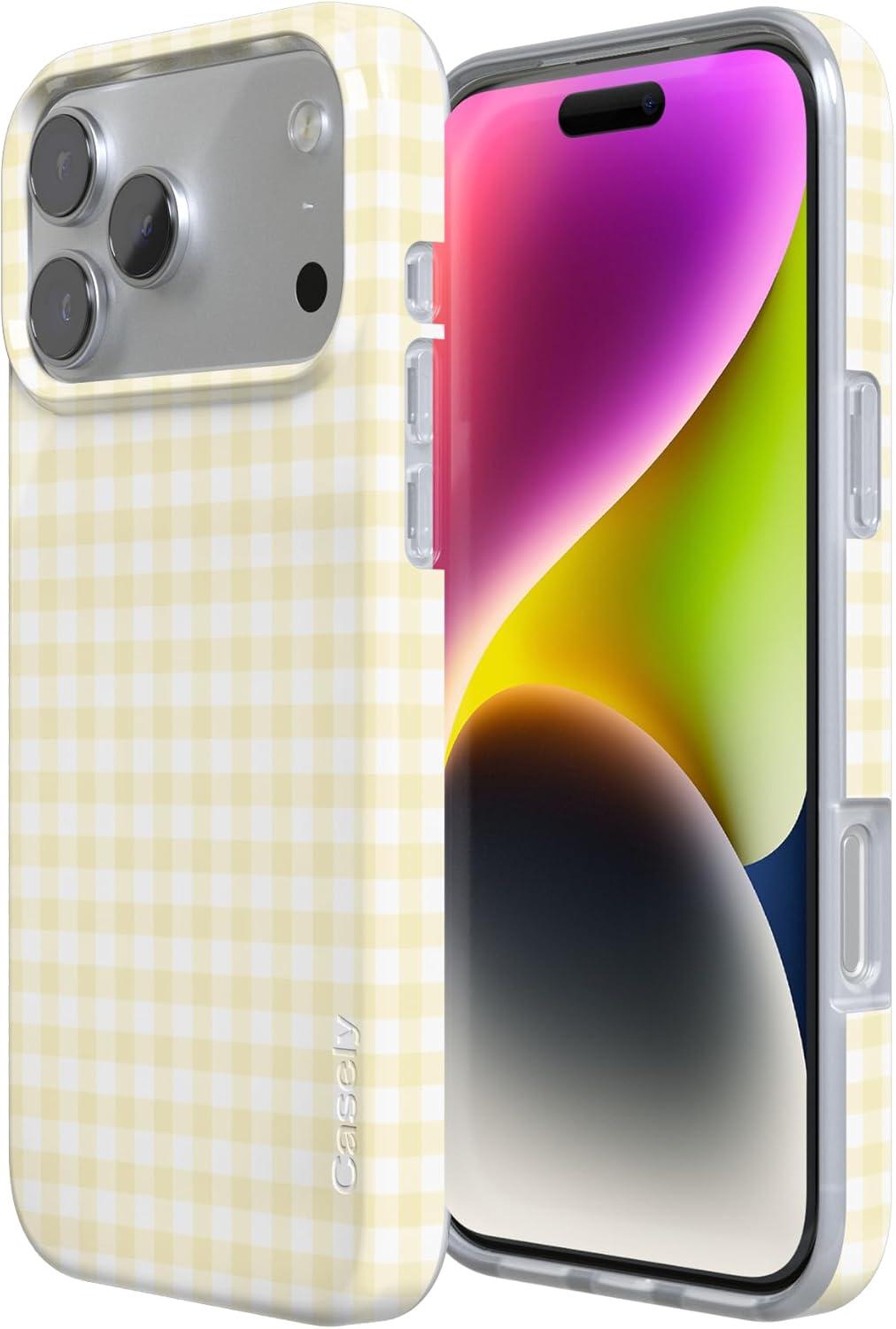 imageCasely iPhone 17 Pro Case Pastel Picnic Yellow Gingham Compatible with MagSafe Classic Ultra Thin Design