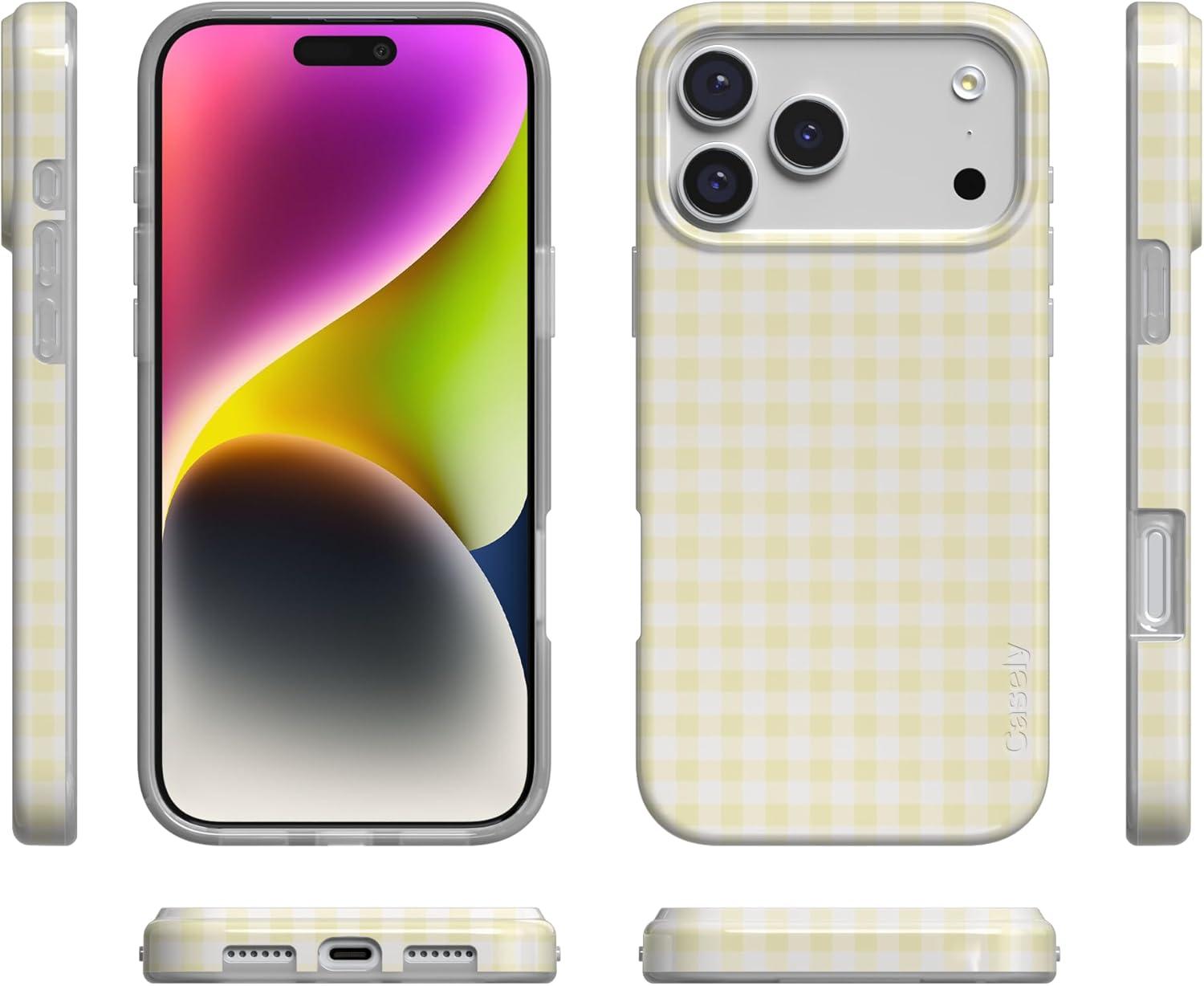 imageCasely iPhone 17 Pro Case Pastel Picnic Yellow Gingham Compatible with MagSafe Classic Ultra Thin Design