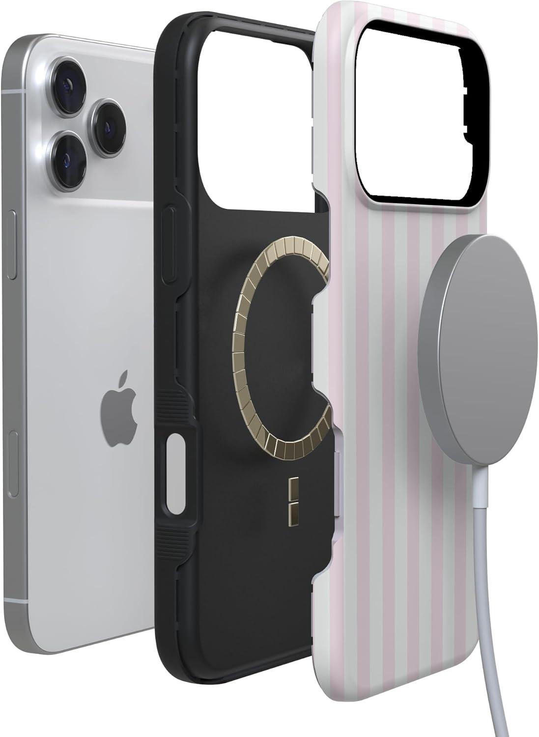 imageCasely iPhone 17 Pro Case Pink Stripes Sunday Best Bold Protective Design Compatible with MagSafe