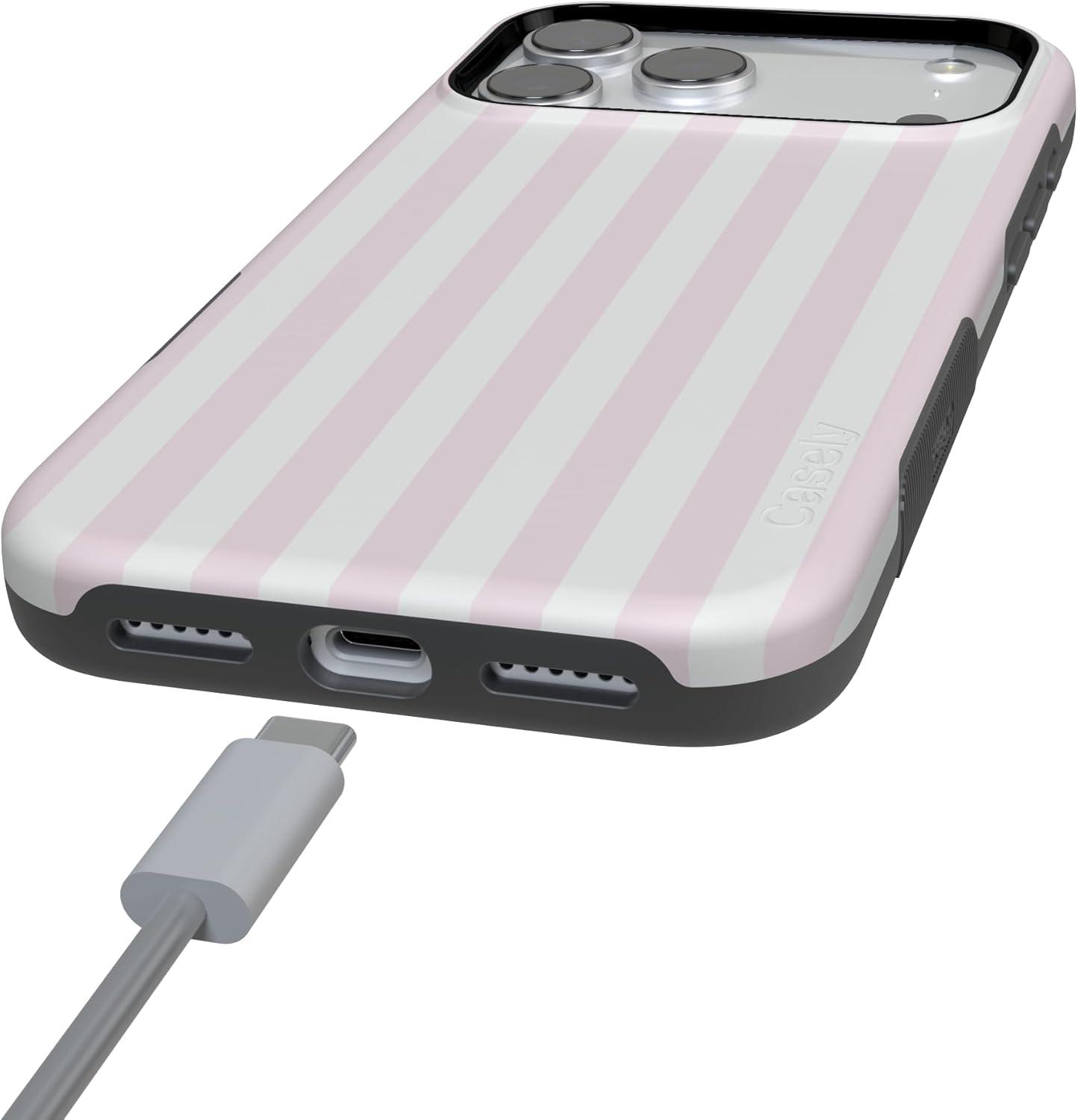 imageCasely iPhone 17 Pro Case Pink Stripes Sunday Best Bold Protective Design Compatible with MagSafe