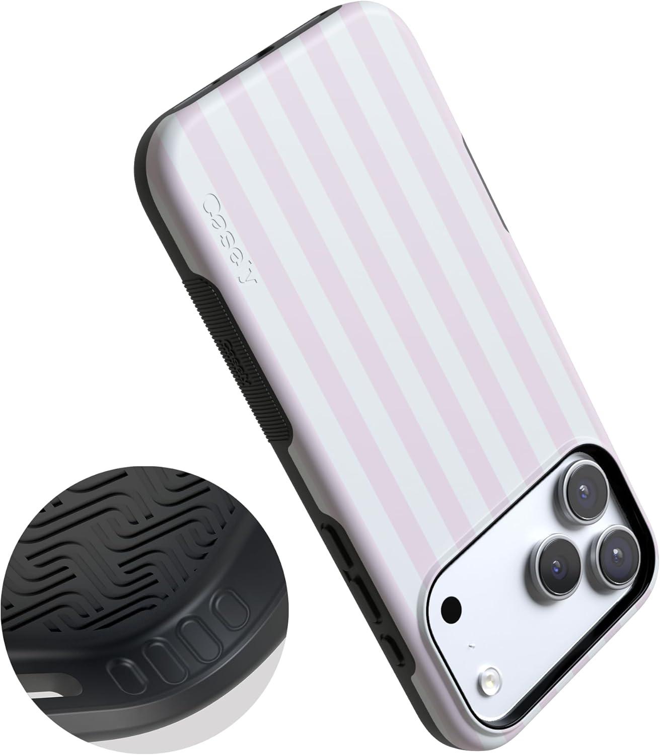 imageCasely iPhone 17 Pro Case Pink Stripes Sunday Best Bold Protective Design Compatible with MagSafe