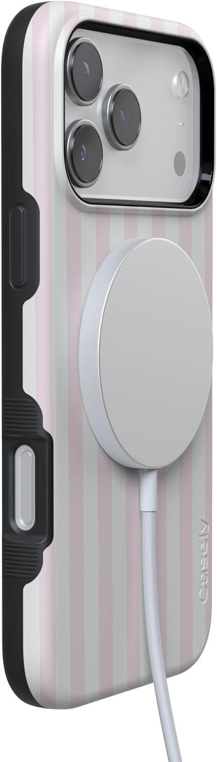 imageCasely iPhone 17 Pro Case Pink Stripes Sunday Best Bold Protective Design Compatible with MagSafe