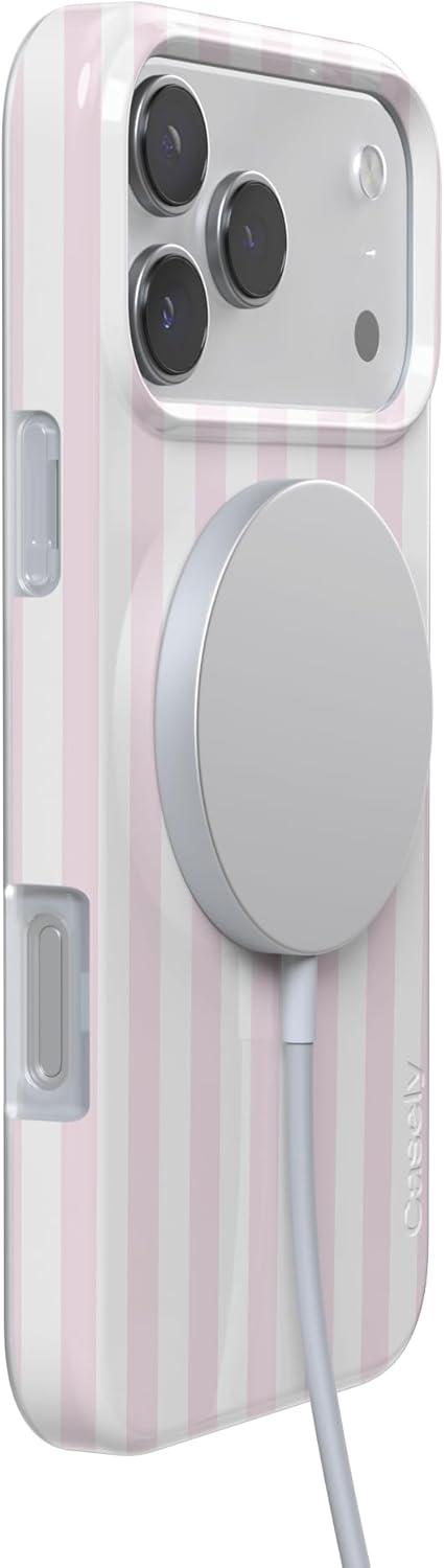 imageCasely iPhone 17 Pro Case Pink Stripes Sunday Best Compatible with MagSafe Classic Ultra Thin Design