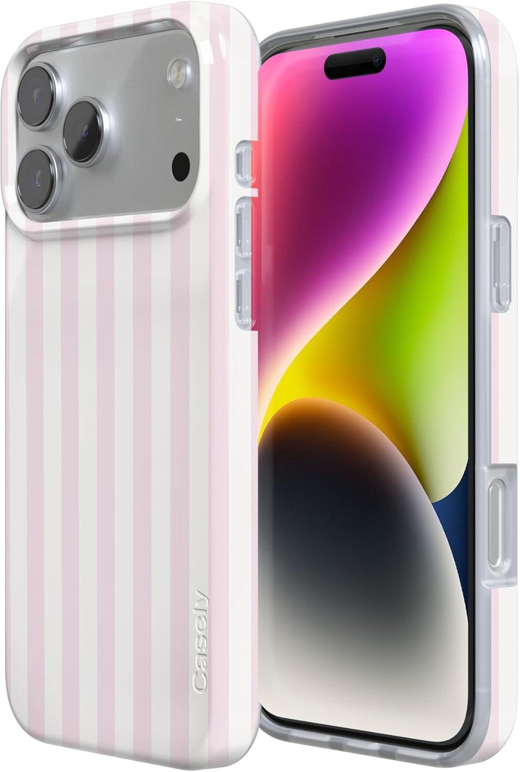 imageCasely iPhone 17 Pro Case Pink Stripes Sunday Best Compatible with MagSafe Classic Ultra Thin Design