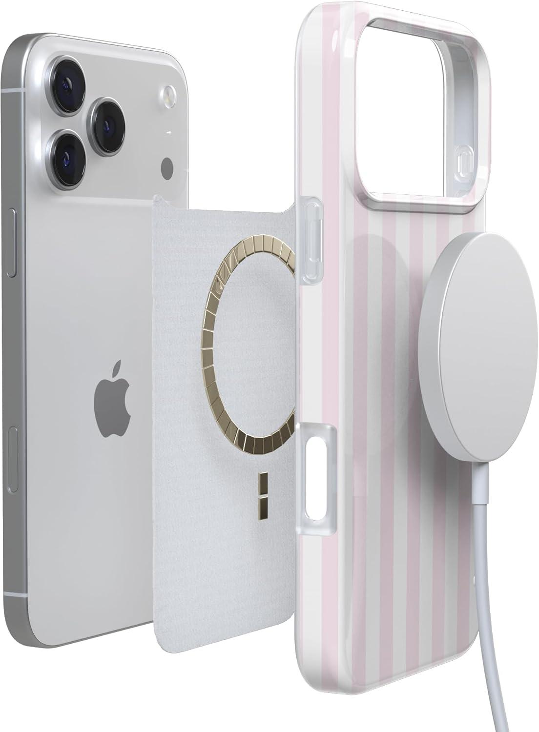 imageCasely iPhone 17 Pro Case Pink Stripes Sunday Best Compatible with MagSafe Classic Ultra Thin Design