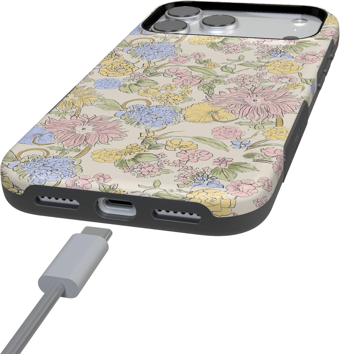imageCasely iPhone 17 Pro Case Prairie Blooms Pastel Floral Bold Protective Design Compatible with MagSafe