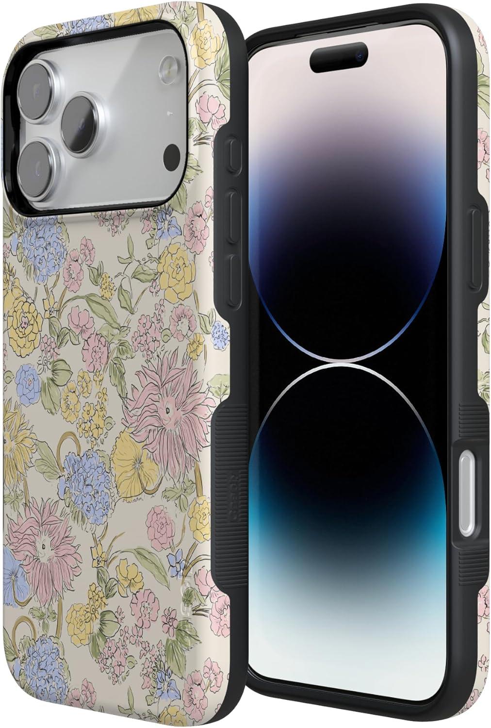 imageCasely iPhone 17 Pro Case Prairie Blooms Pastel Floral Bold Protective Design Compatible with MagSafe