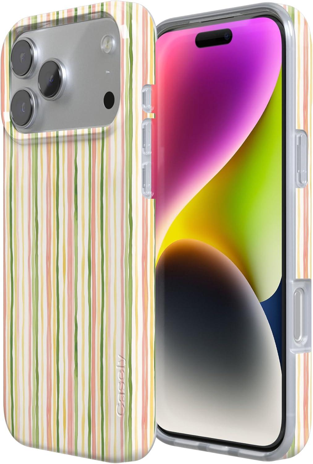 imageCasely iPhone 17 Pro Case Sweet Stripes Rainbow Pastel Compatible with MagSafe Classic Ultra Thin Design