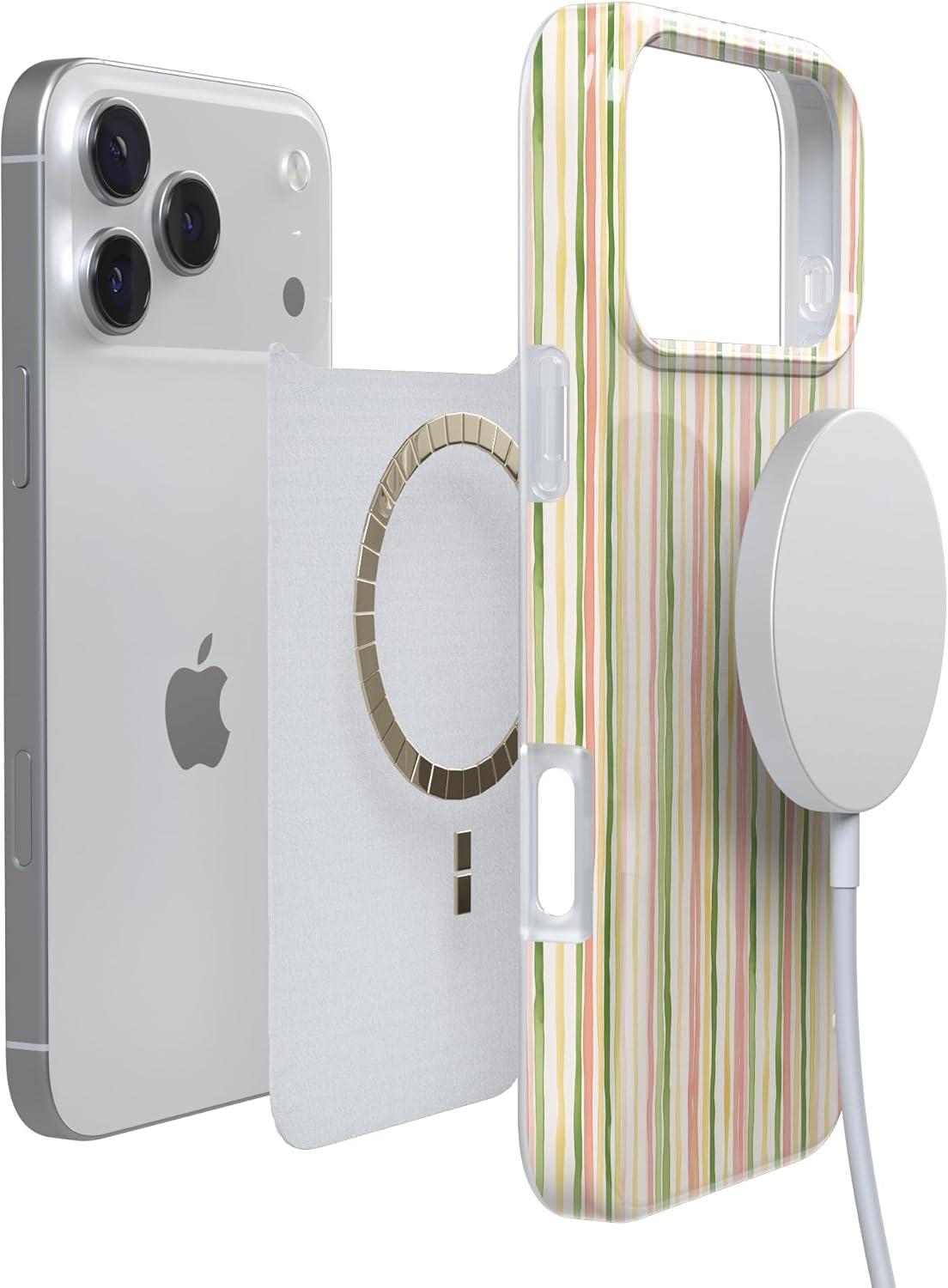 imageCasely iPhone 17 Pro Case Sweet Stripes Rainbow Pastel Compatible with MagSafe Classic Ultra Thin Design