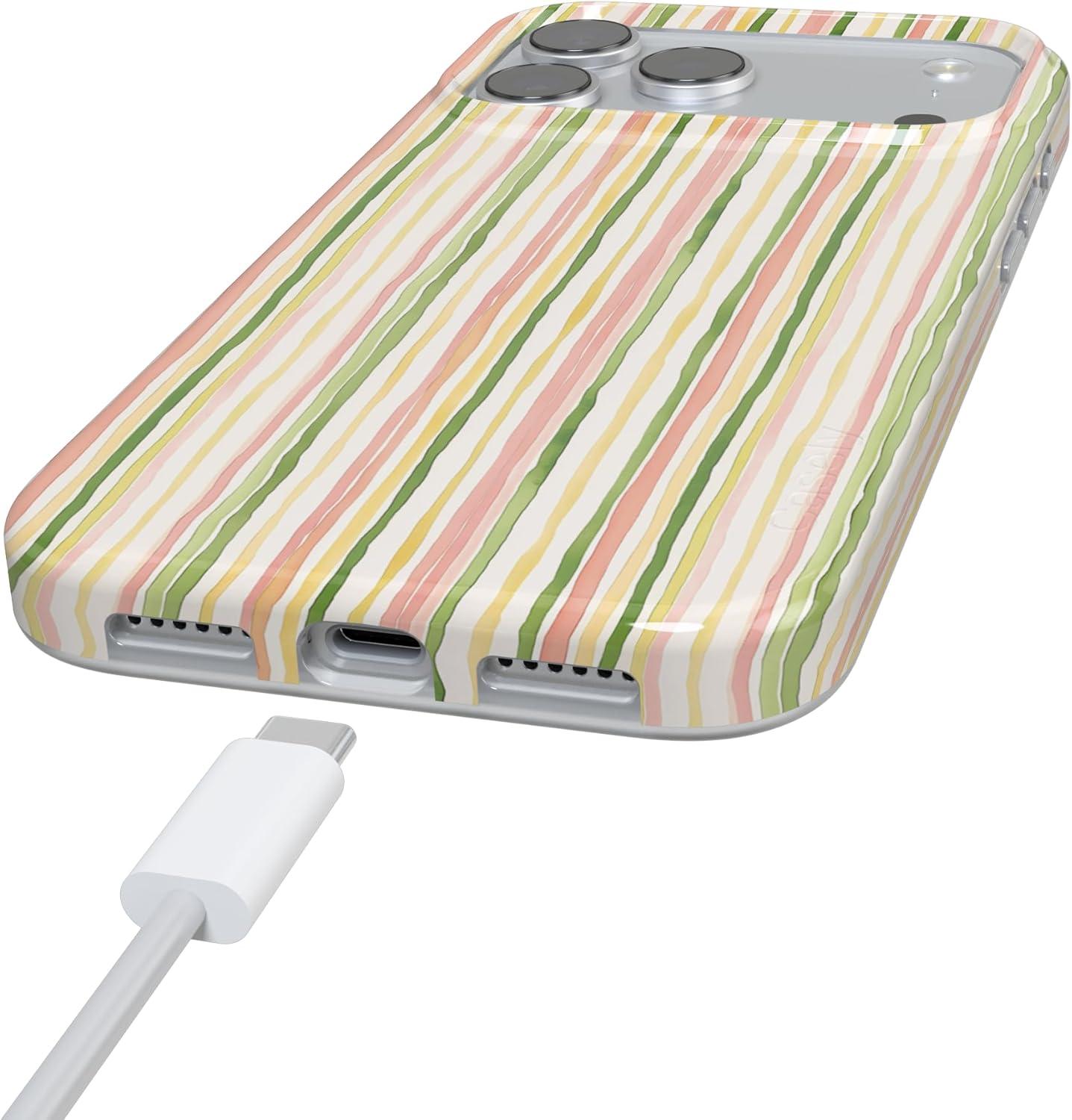 imageCasely iPhone 17 Pro Case Sweet Stripes Rainbow Pastel Compatible with MagSafe Classic Ultra Thin Design