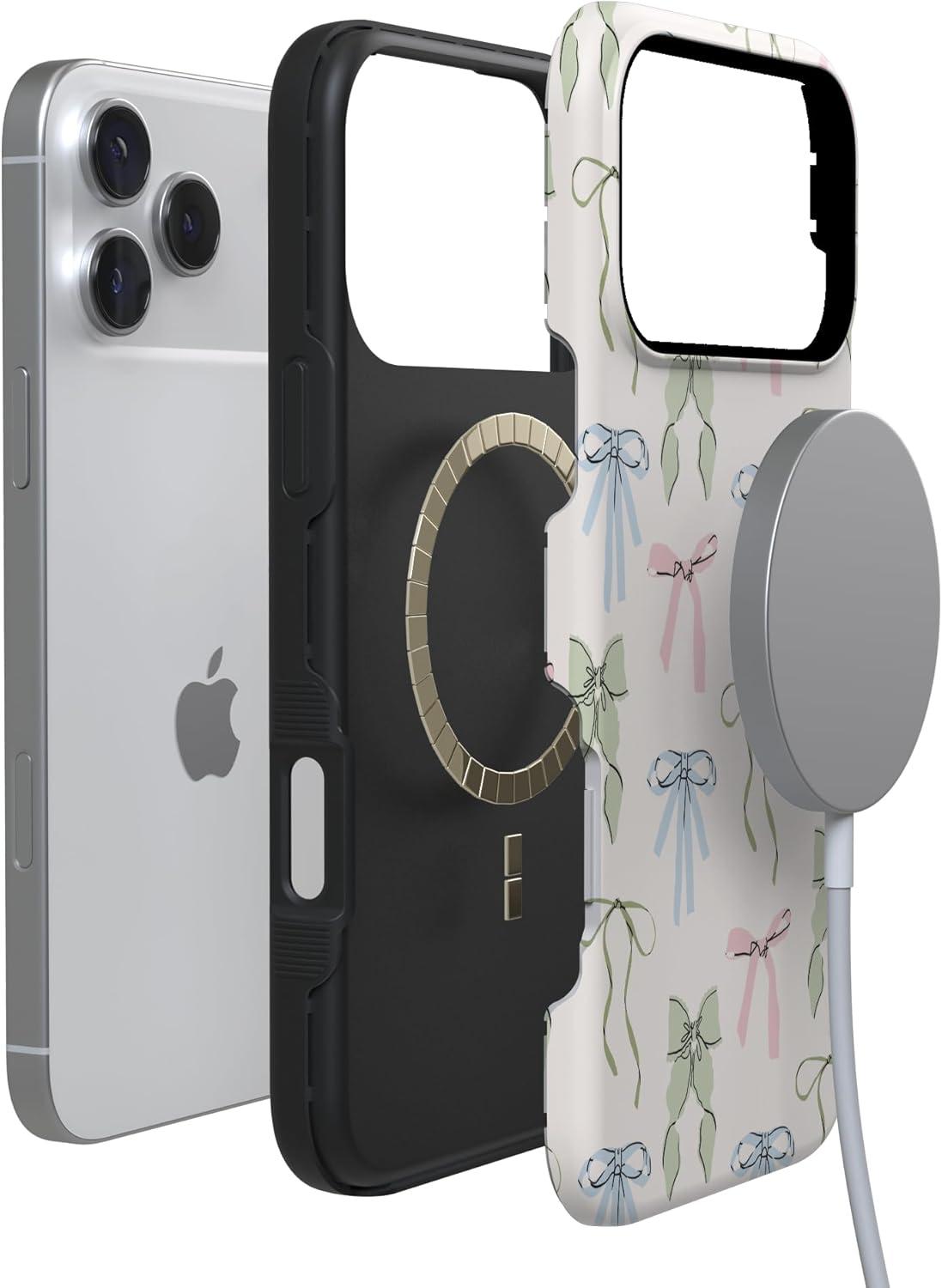 imageCasely iPhone 17 Pro Case Whimsy Girlie Pastel Bows Bold Protective Design Compatible with MagSafe