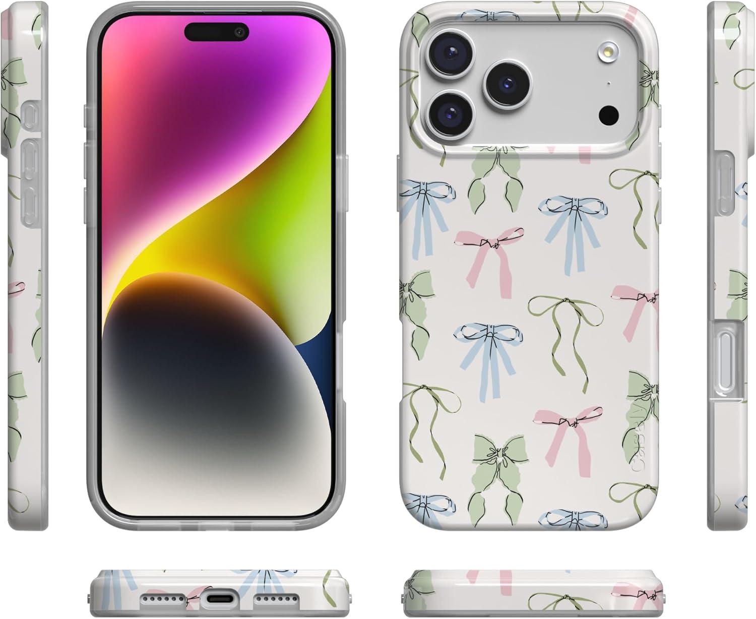 imageCasely iPhone 17 Pro Case Whimsy Girlie Pastel Bows Compatible with MagSafe Classic Ultra Thin Design