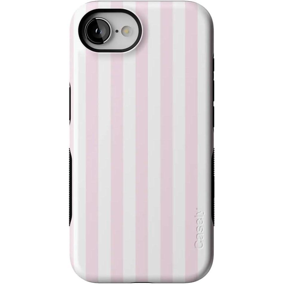 imageCasely iPhone 16e Case Pink Stripes Sunday Best Bold Protective Design Compatible with MagSafe