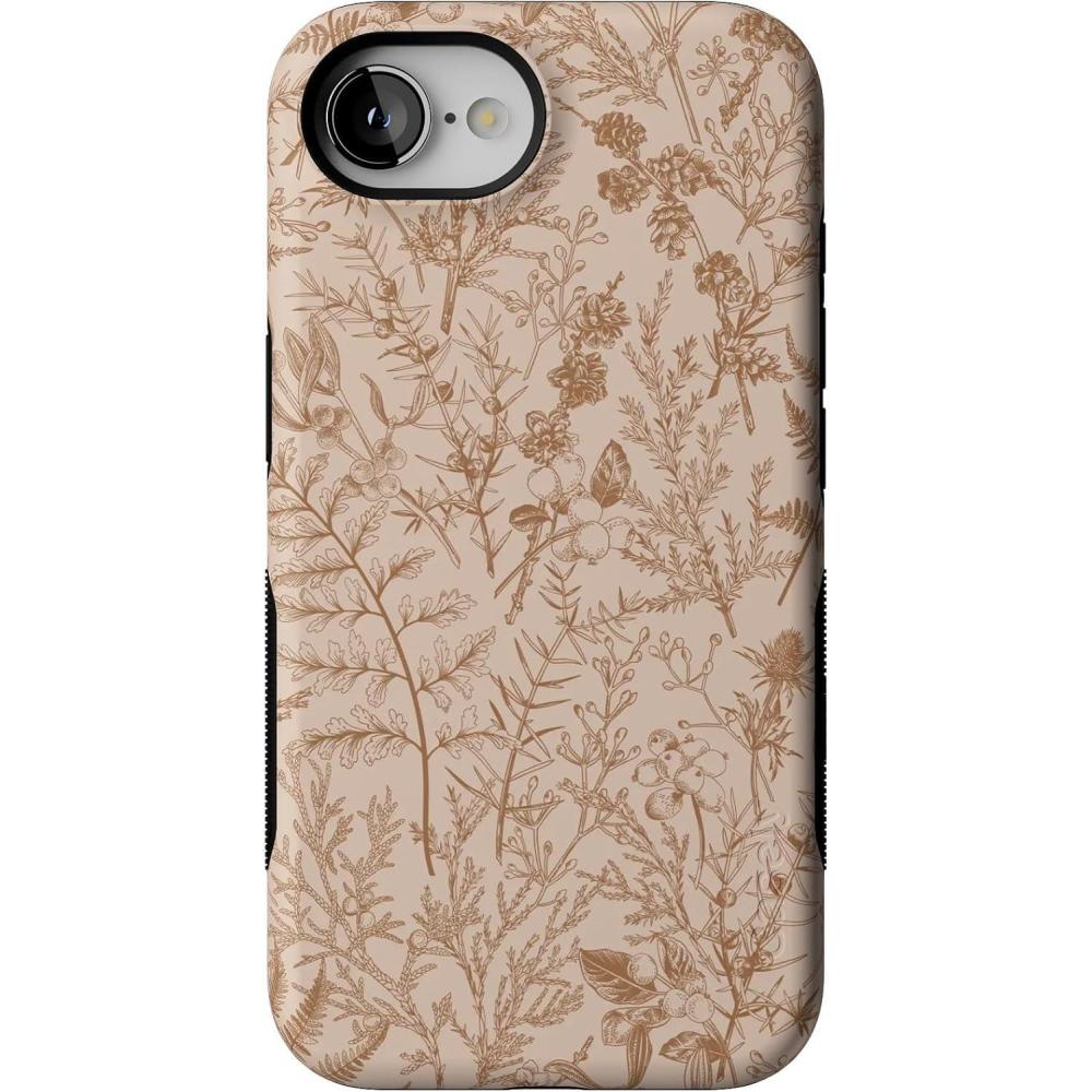 imageCasely iPhone 16e Case The Boyfriend Collection Army Green Bold Protective Design MagSafe Compatible DesignBeige Garden Neutral Floral