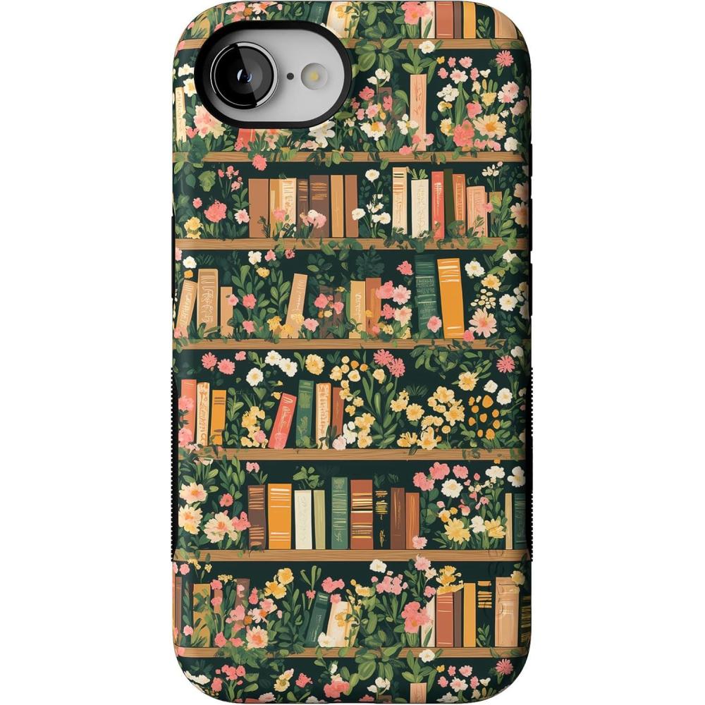 imageCasely iPhone 16e Case The Boyfriend Collection Army Green Bold Protective Design MagSafe Compatible DesignBook Nook Floral Library