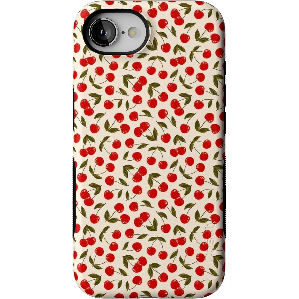 imageCasely iPhone 16e Case The Boyfriend Collection Army Green Bold Protective Design MagSafe Compatible DesignCherry on Top Red Cherries