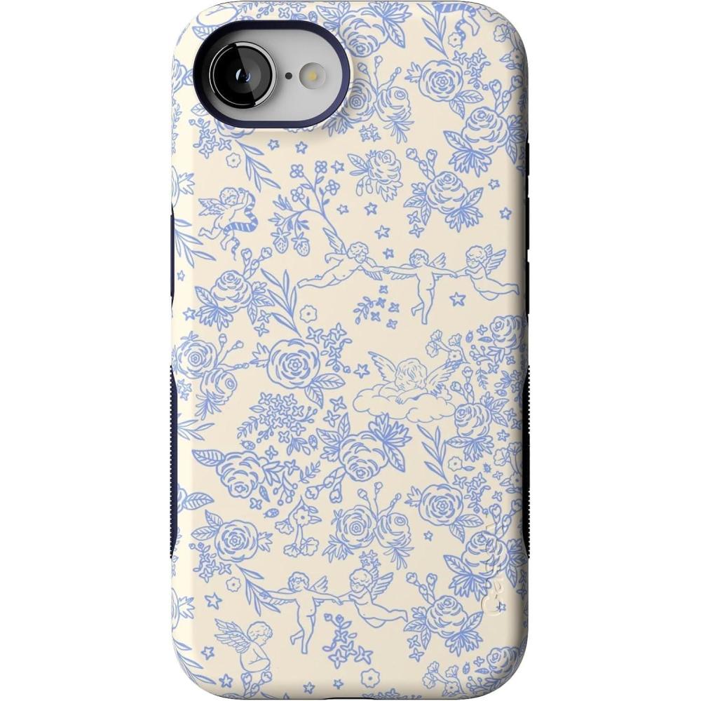 imageCasely iPhone 16e Case The Boyfriend Collection Army Green Bold Protective Design MagSafe Compatible DesignCupids Canvas Periwinkle Floral