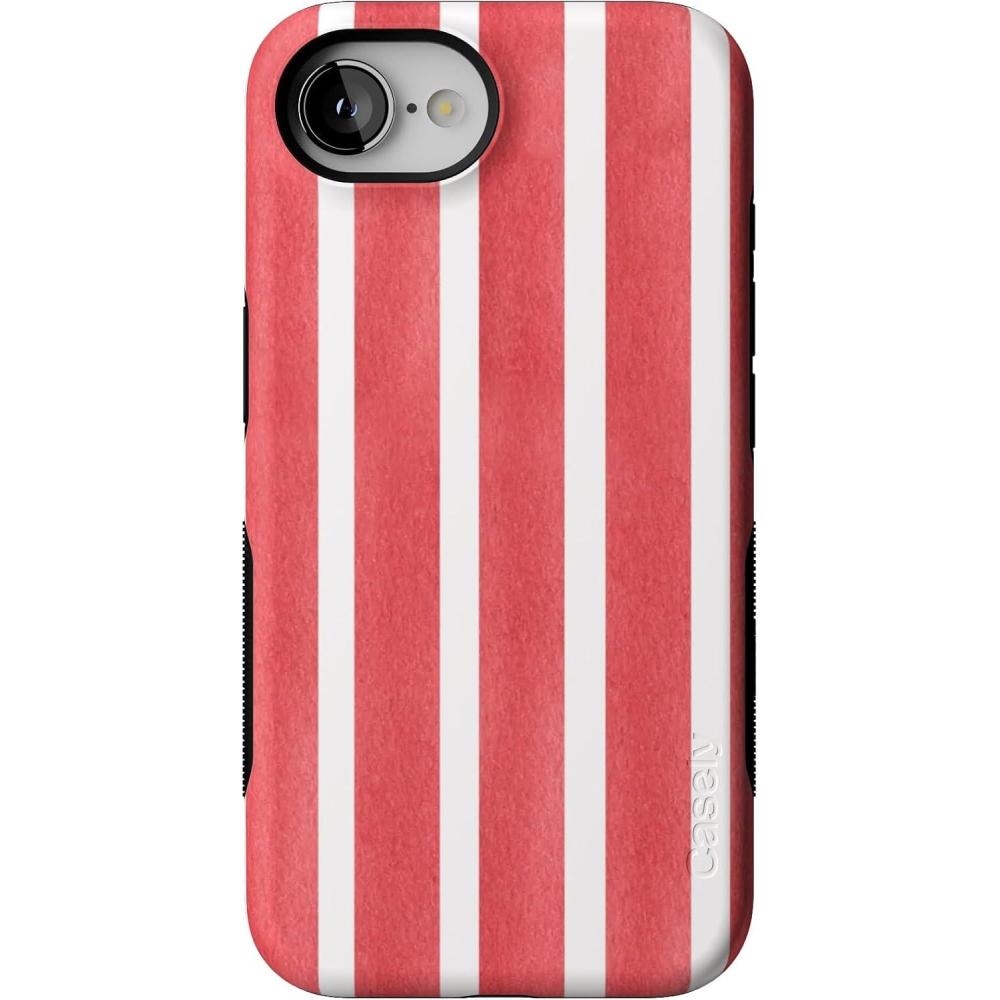 imageCasely iPhone 16e Case The Boyfriend Collection Army Green Bold Protective Design MagSafe Compatible DesignEast Coast Summer Red Stripes