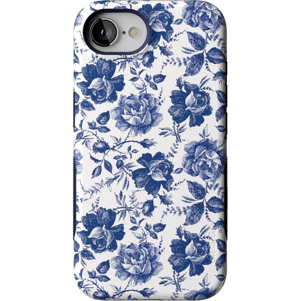 imageCasely iPhone 16e Case The Boyfriend Collection Army Green Bold Protective Design MagSafe Compatible DesignRose to Fame Blue White Rose Floral