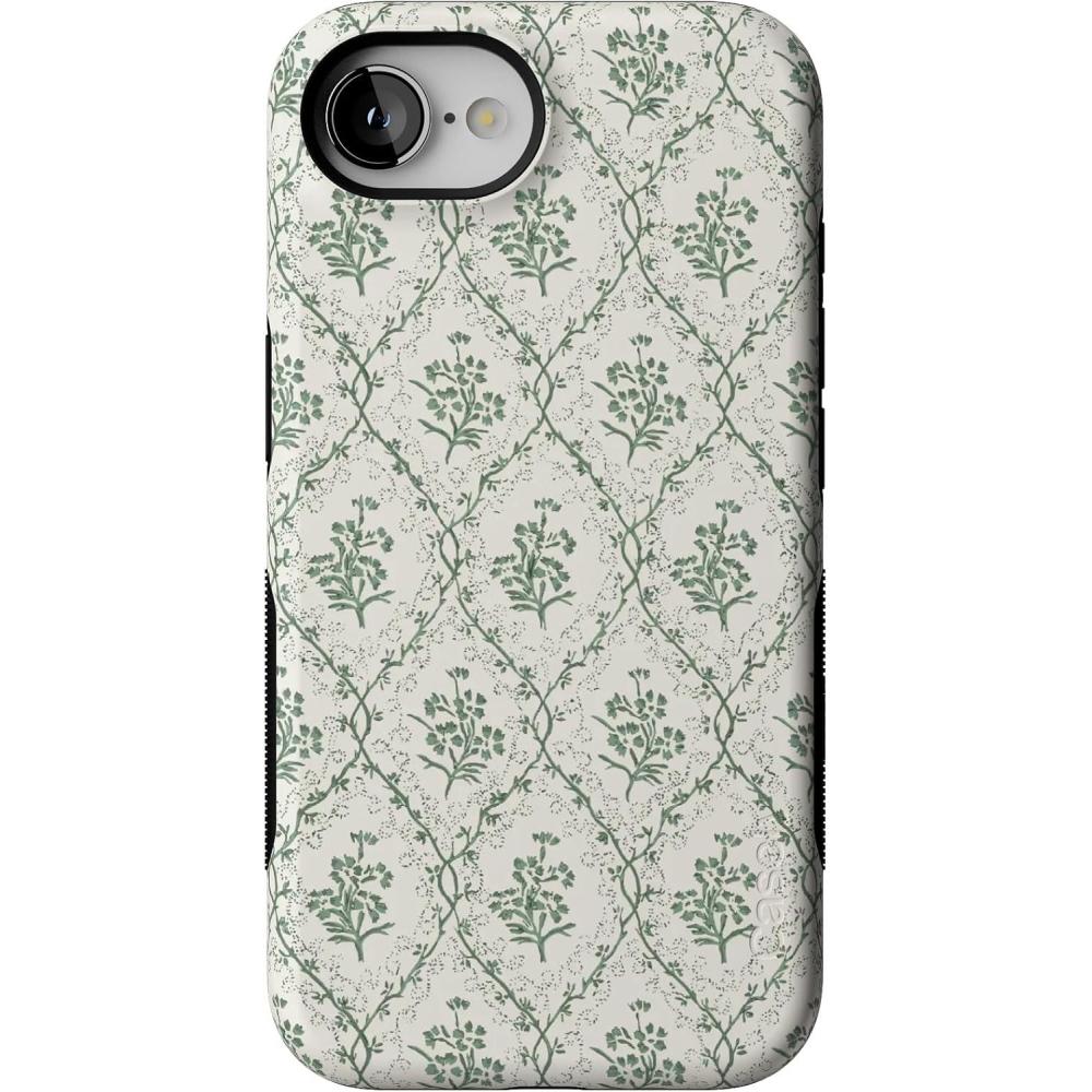 imageCasely iPhone 16e Case The Boyfriend Collection Army Green Bold Protective Design MagSafe Compatible DesignSage Tapestry Floral Vines