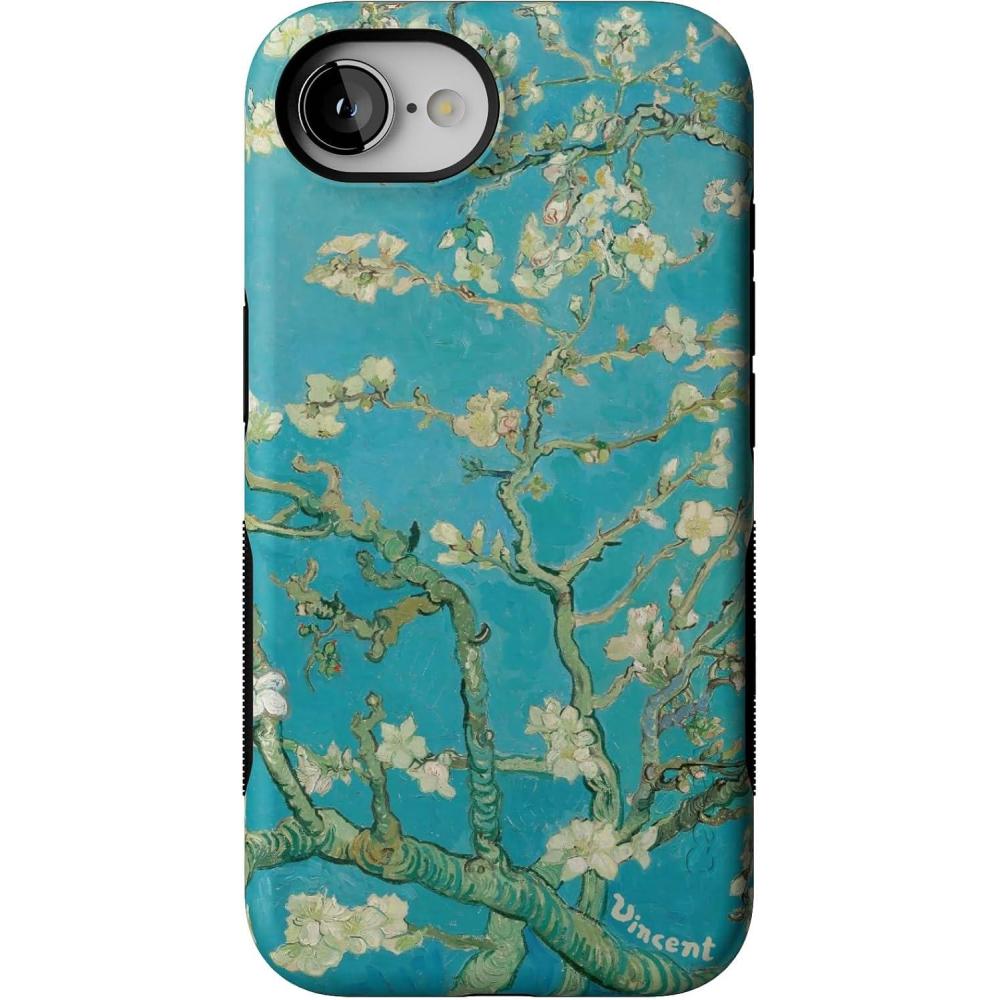 imageCasely iPhone 16e Case The Boyfriend Collection Army Green Bold Protective Design MagSafe Compatible DesignVan Gogh Almond Blossom Floral