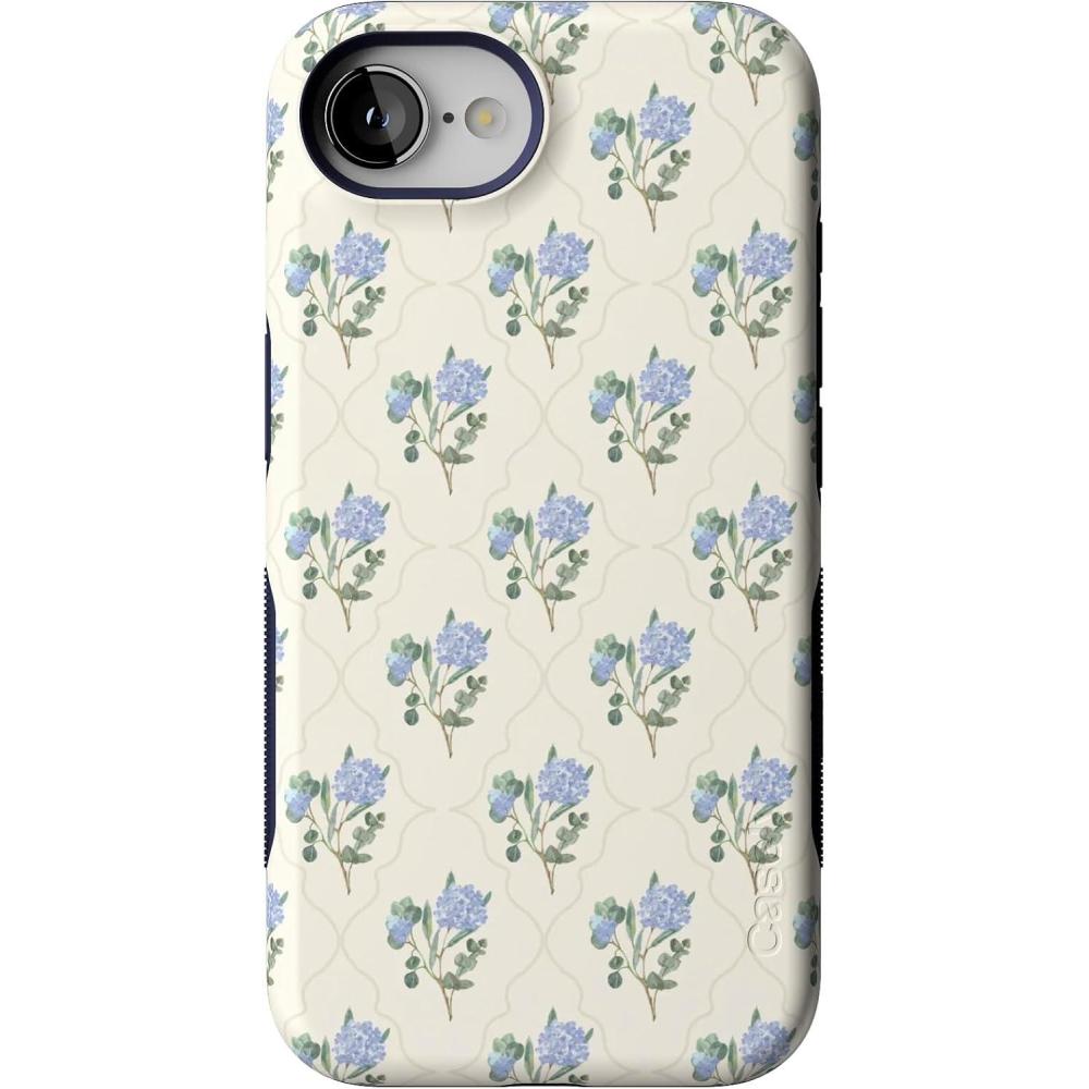 imageCasely iPhone 16e Case The Boyfriend Collection Army Green Bold Protective Design MagSafe Compatible DesignVintage Garden Blue Hydrangea