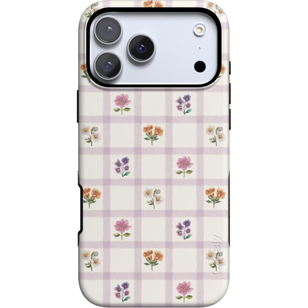 imageCasely iPhone 17 Pro Case Meadow Check Floral Gingham Bold Protective Design Compatible with MagSafe