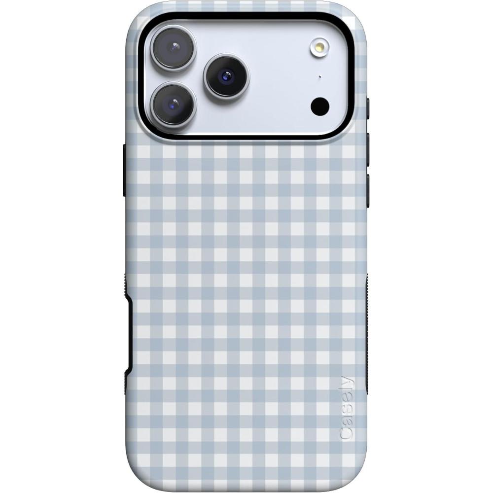 imageCasely iPhone 17 Pro Case Pastel Picnic Blue Gingham Bold Protective Design Compatible with MagSafe