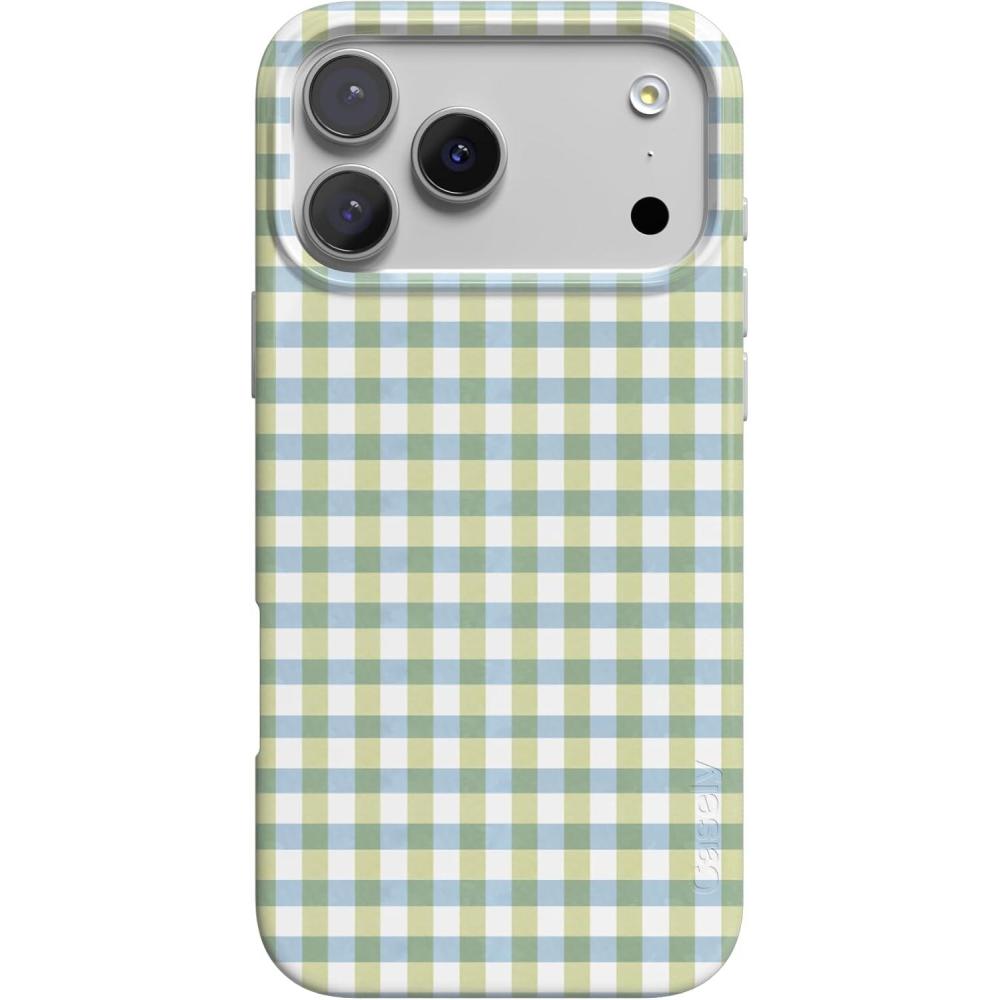 imageCasely iPhone 17 Pro Case Pastel Picnic Blue amp Green Gingham Compatible with MagSafe Classic Ultra Thin Design