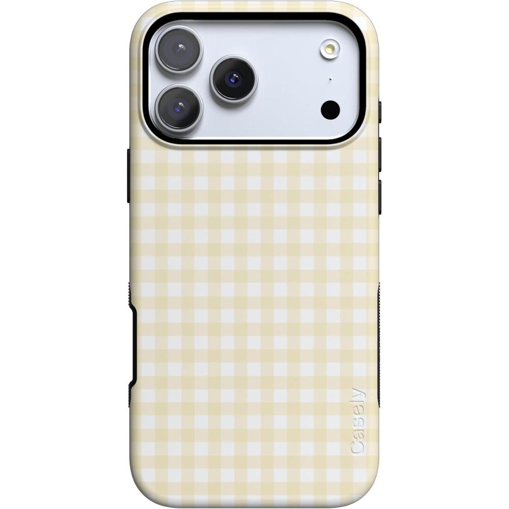 imageCasely iPhone 17 Pro Case Pastel Picnic Yellow Gingham Bold Protective Design Compatible with MagSafe
