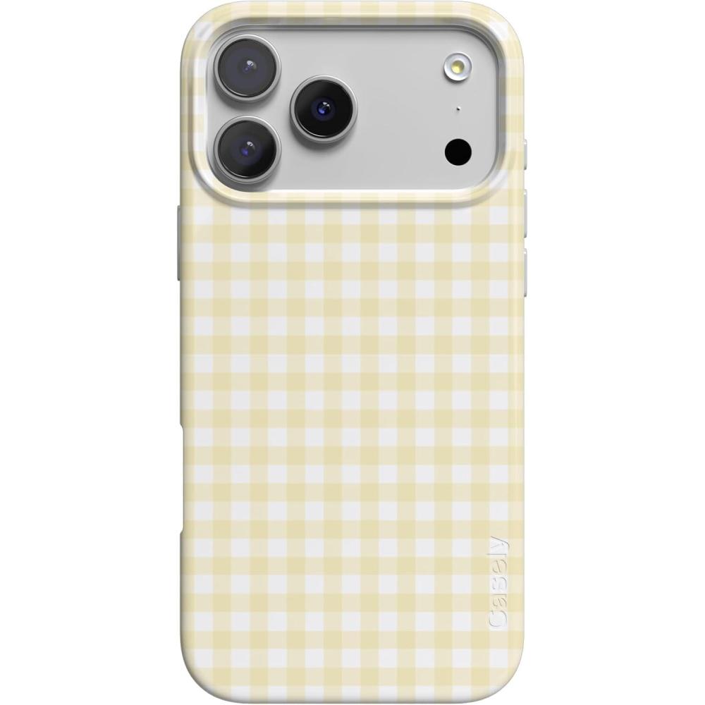 imageCasely iPhone 17 Pro Case Pastel Picnic Yellow Gingham Compatible with MagSafe Classic Ultra Thin Design