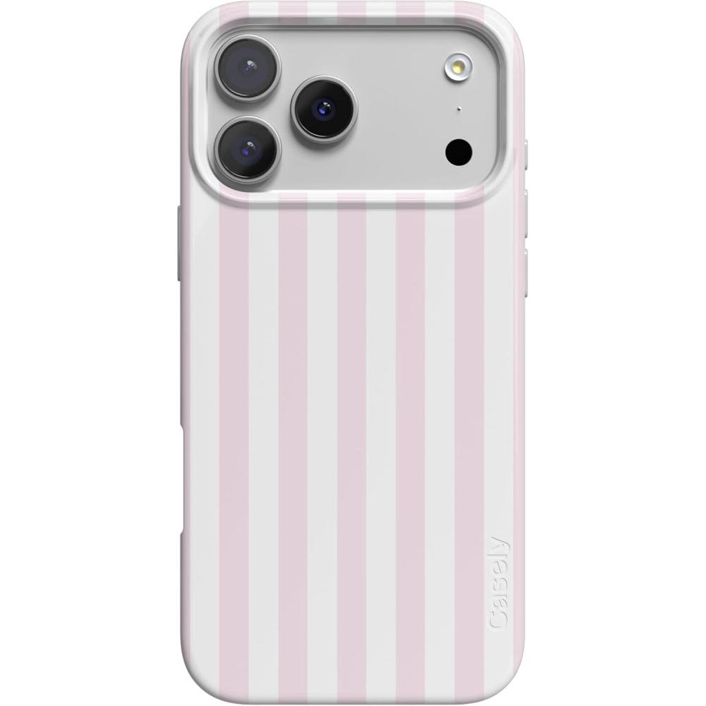 imageCasely iPhone 17 Pro Case Pink Stripes Sunday Best Compatible with MagSafe Classic Ultra Thin Design