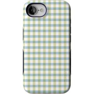 Casely iPhone 16e Case | Pastel Picnic | Blue & Green Gingham | Bold Protective Design | Compatible with MagSafe