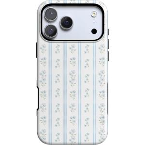 Casely iPhone 17 Pro Case | Cottage Stripe | Blue Floral | Bold Protective Design | Compatible with MagSafe