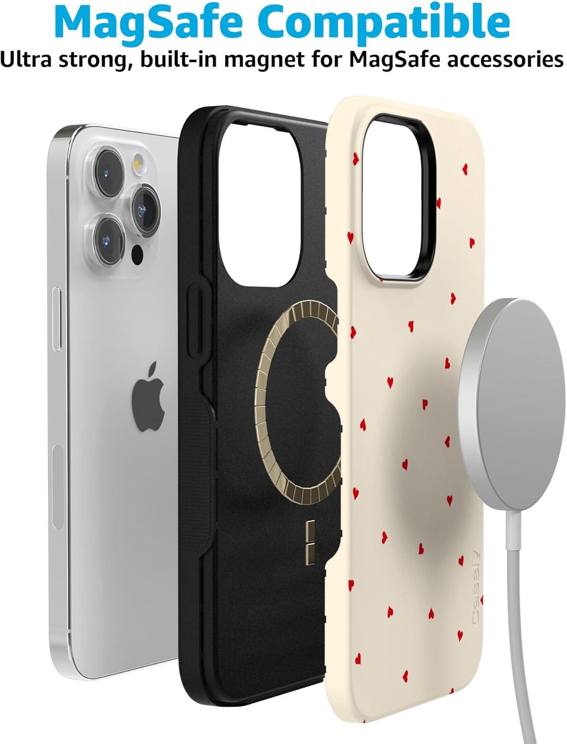 imageCasely iPhone 15 Pro Case Be Mine Tiny Hearts Bold Protective Design Compatible with MagSafe