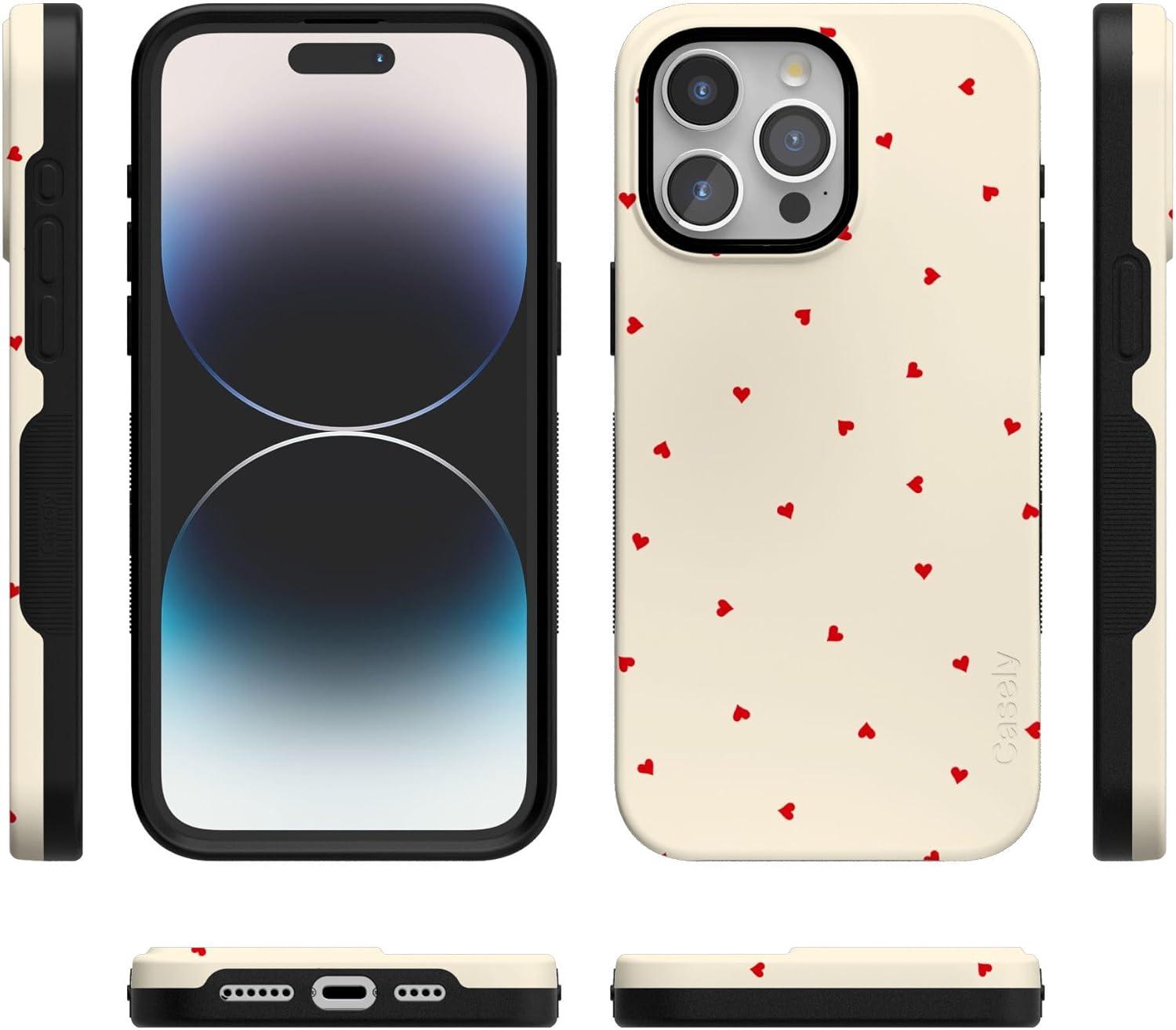 imageCasely iPhone 15 Pro Case Be Mine Tiny Hearts Bold Protective Design Compatible with MagSafe