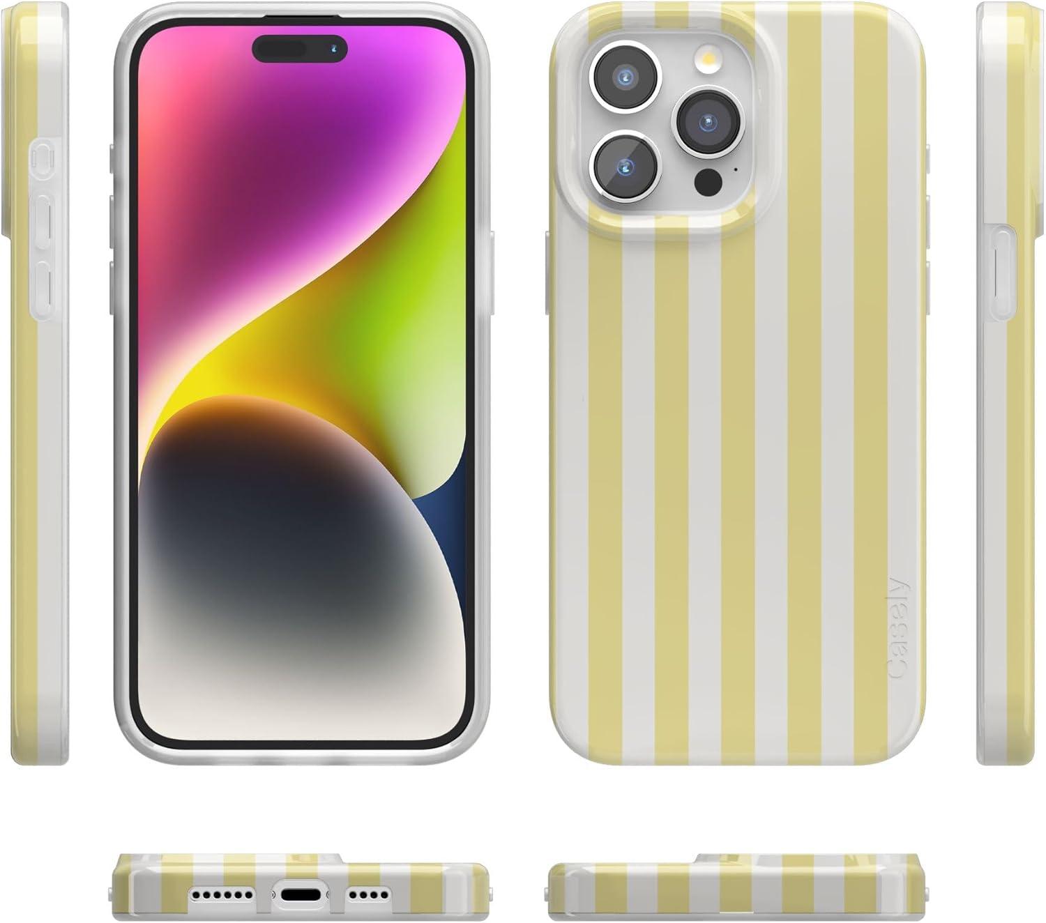 imageCasely iPhone 15 Pro Case Butter Yellow Stripes Sunday Best Compatible with MagSafe Classic Ultra Thin Design
