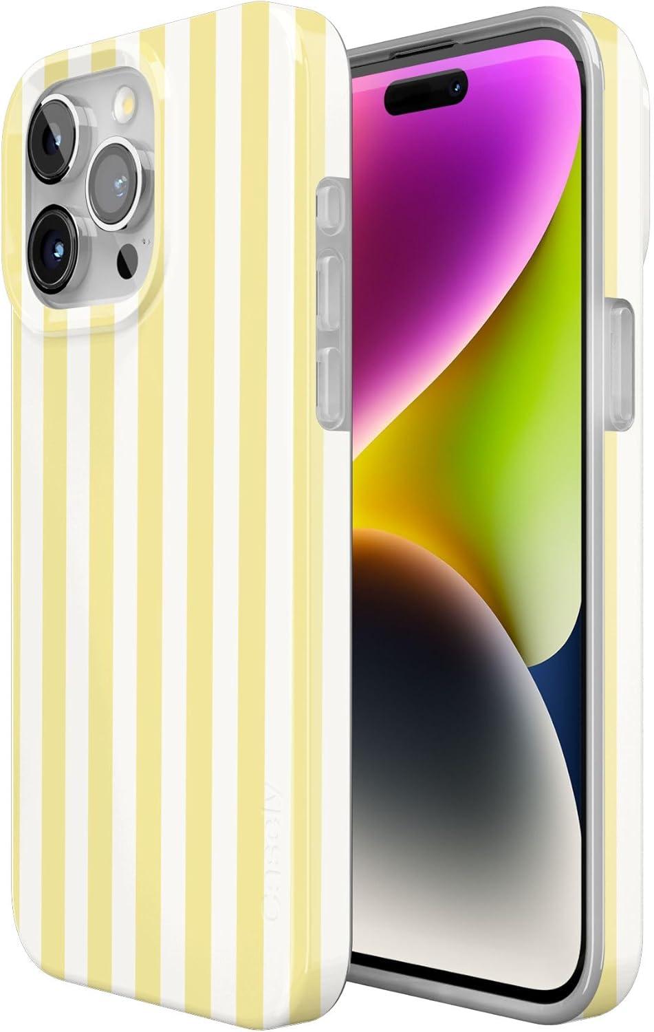 imageCasely iPhone 15 Pro Case Butter Yellow Stripes Sunday Best Compatible with MagSafe Classic Ultra Thin Design