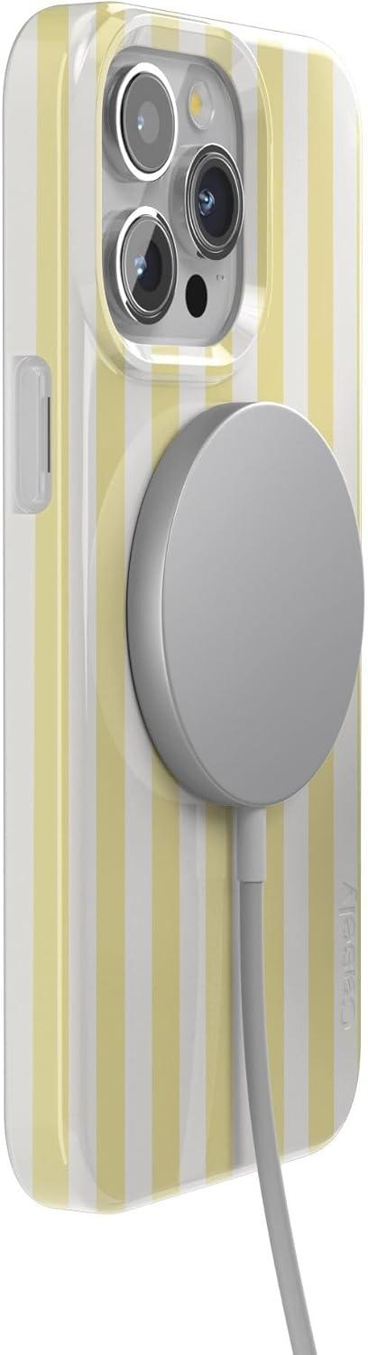 imageCasely iPhone 15 Pro Case Butter Yellow Stripes Sunday Best Compatible with MagSafe Classic Ultra Thin Design