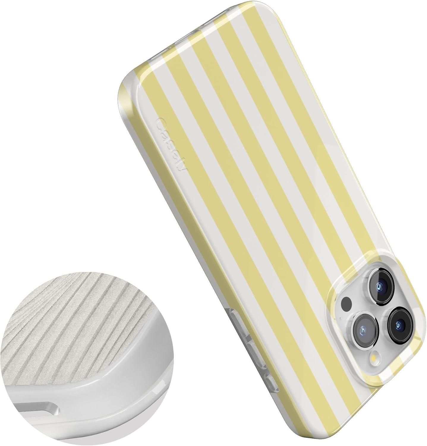 imageCasely iPhone 15 Pro Case Butter Yellow Stripes Sunday Best Compatible with MagSafe Classic Ultra Thin Design