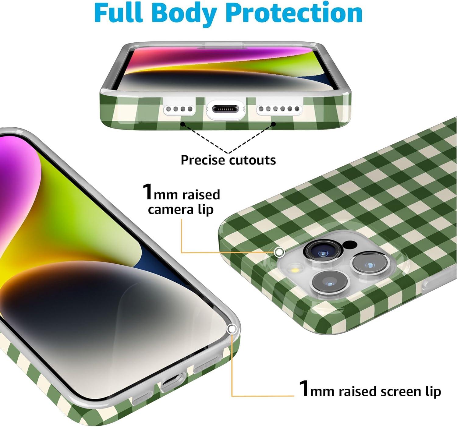 imageCasely iPhone 15 Pro Case Checked Twice Green Plaid Compatible with MagSafe Classic Ultra Thin Design